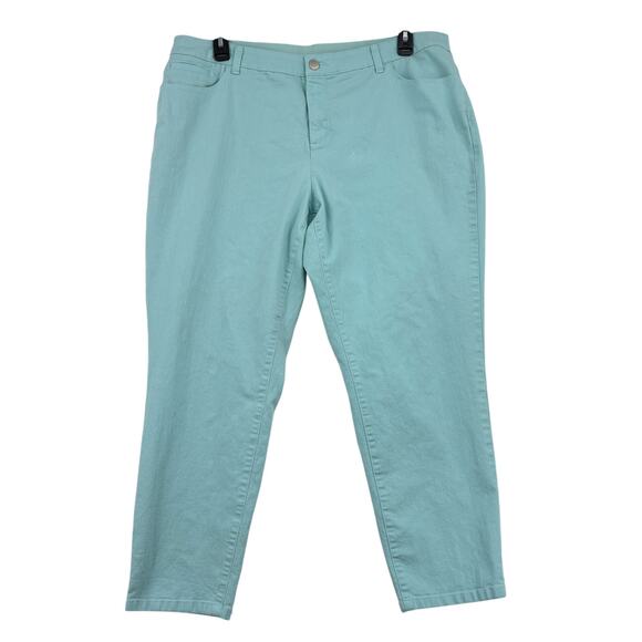 CJ Banks Ankle Crop Jeans Size 20W Aqua Blue Signature Slimming Stretch Denim - Picture 1 of 12